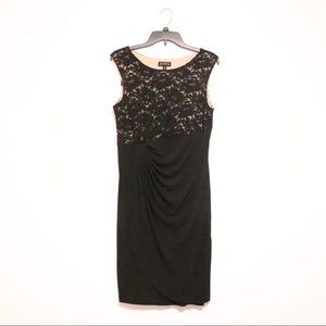 Enfocus Studio Petite Black Laced Faux Wrap Dress